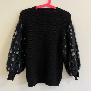 Anthropologie Knitted & Knotted Mock Neck Fuzzy Sleeve Sweater Size XS‎ Black